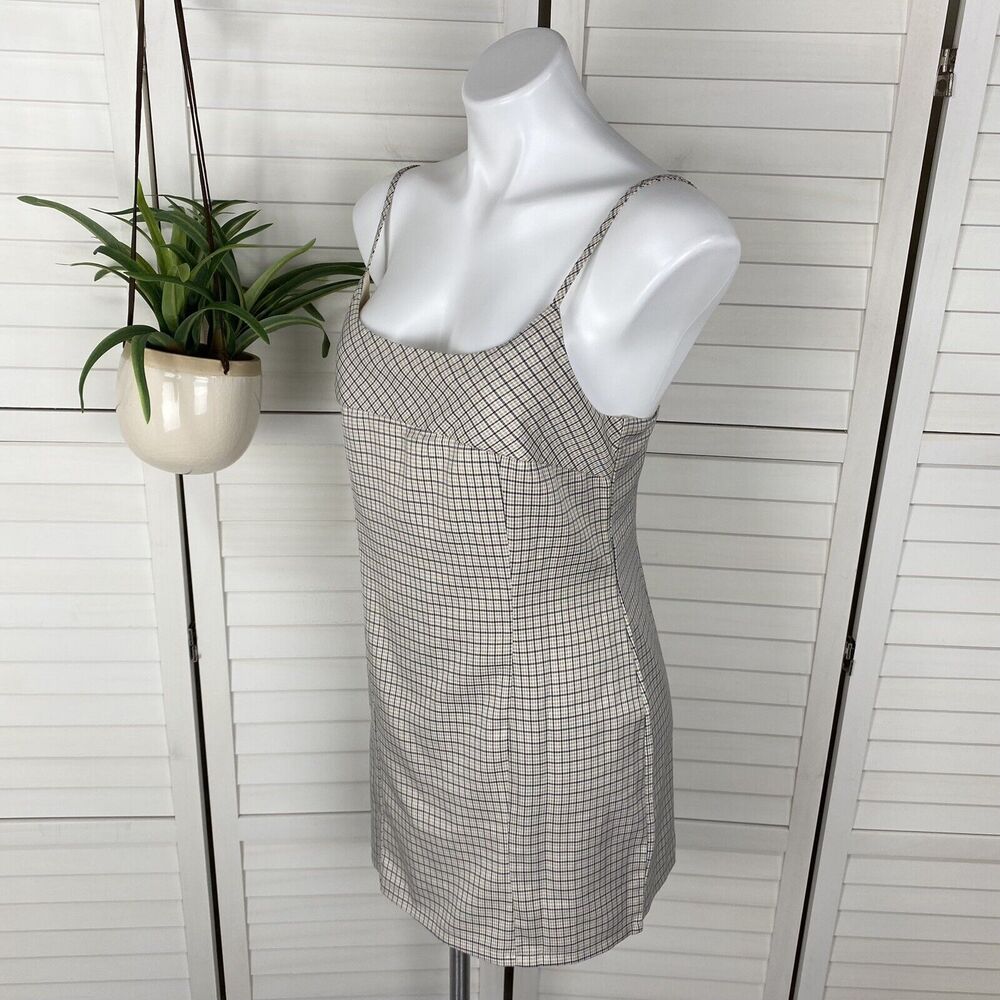 Princess Polly Alaysiah Mini Dress Tan Check Spaghetti Strap AU 12 US Size 8